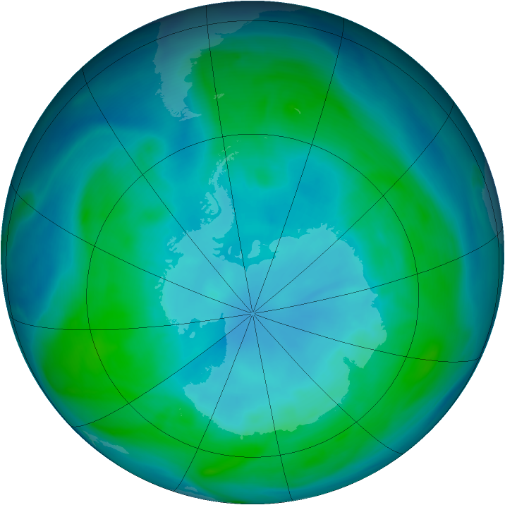 Antarctic ozone map for 19 January 2005